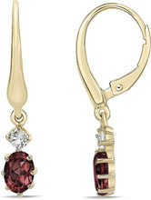 14K Yellow Gold Plated .925 Sterling Silver Oval Cut Birthstone & Created White Sapphire Leverback Dangle Earrings - Choice of Birthstone/Month