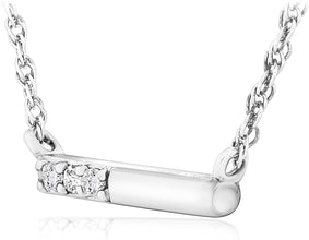 .925 Sterling Silver Round Created White Sapphire Three Stone Bar Necklace - 18