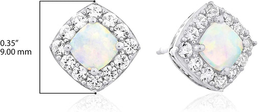 .925 Sterling Silver, Cushion Shaped Lab Created White Opal Cabochon & Lab Created White Sapphire 3/8
