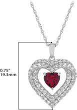.925 Sterling Silver Heart Cut Lab-Grown Ruby & Round Lab-Grown White Sapphire Heart Inside Double Row Halo Frame Pendant Necklace - 18”