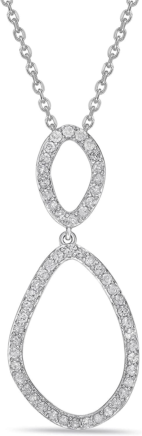 .925 Sterling Silver 1/2 Cttw Diamond Irregular Ellipse Pebble Pendant Necklace on 20" Cable Chain (I-J Color, I2-I3 Clarity)