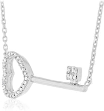 .925 Sterling Silver 1/10 Cttw Diamond Accented Heart-Shaped Key Pendant Necklace with 18