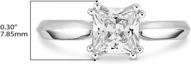 .925 Sterling Silver Square Princess Cut Cubic Zirconia Cathedral Solitaire Engagement Ring