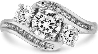 .925 Sterling Silver Cubic Zirconia Diagonal Three Stone Bypass Engagement Ring
