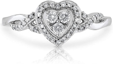10K White Gold 1/4 Cttw Diamond Heart with Halo & Infinity Sides Promise Ring (H-I Color, I1-I2 Clarity)