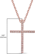 14K Rose Gold Plated .925 Sterling Silver 1/10 Cttw Diamond Latin Style Straight Cross Pendant Necklace - 20” (I-J Color, I2-I3 Clarity)