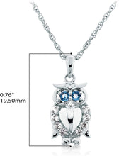 .925 Sterling Silver, Swiss Blue Topaz & Lab Created White Sapphire Owl Pendant Necklace on 18