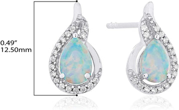 .925 Sterling Silver Pear-Shaped Birthstone & Lab Grown White Sapphire or CZ Teardrop Stud Earrings - Choice of Gem Color/Month
