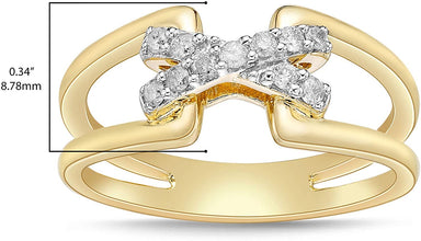 14K Yellow Gold Plated .925 Sterling Silver & 1/6 Cttw Diamond X Shaped Ribbon Split Shank Buckle Statement Ring (I-J Color, I2-I3 Clarity)