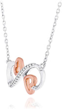 14K Rose Gold Plated .925 Sterling Silver 1/10 Cttw Round Diamond Infinity Double Heart Necklace on 18