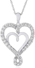.925 Sterling Silver Cubic Zirconia Nesting Hearts Pendant Necklace with 18