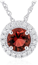 .925 Sterling Silver Birthstone & Lab Grown White Sapphire or CZ Halo Pendant Necklace on 18