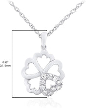 .925 Sterling Silver White Cubic Zirconia Cherry Blossom Flower with Hearts Pendant Necklace with Rope Chain - 20