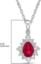 .925 Sterling Silver, Pear Cut Lab-Grown Emerald & Round Lab-Grown White Sapphire Halo Teardrop 18” Pendant Necklace