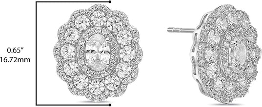 .925 Sterling Silver & Round and Oval Cut White Cubic Zirconia 2/3