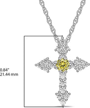 .925 Sterling Silver & White and Yellow Cubic Zirconia Botonnée or Trinity Cross Pendant Necklace with Rope Chain - 20”