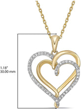 10K Yellow Gold 1/5 Cttw Diamond Two Overlapping Intertwined Open Hearts Pendant Necklace with Cable Chain - 20” (H-I Color, I1-I2 Clarity)