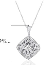 .925 Sterling Silver Cubic Zirconia Cushion Shaped Open Filigree Locket Pendant Necklace with 18