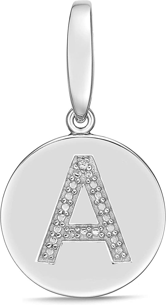 .925 Sterling Silver Diamond-Accented Round Initial Charm Enhancer with Lobster Claw Clasp (I-J Color, I2-I3 Clarity) - Choice of Letter
