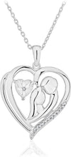 .925 Sterling Silver Diamond Accented Couple Silhouette in Heart with Message Pendant Necklace on 18