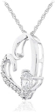 .925 Sterling Silver Round & Heart Cut White Cubic Zirconia Open Heart Pendant Necklace with Delicate Rope Chain - 20”