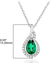 .925 Sterling Silver Pear-Shaped Birthstone & Lab Grown White Sapphire or CZ Teardrop Pendant Necklace on 18