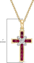 .925 Sterling Silver Princess Cut Lab Grown Gemstone & Lab Grown White Sapphire X Cross Pendant Necklace - 20” - Choice of Metal and Gem Color