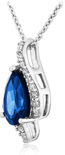 .925 Sterling Silver Pear Shape Created Blue Sapphire and Round White Sapphire Bypass Pendant Necklace - 18
