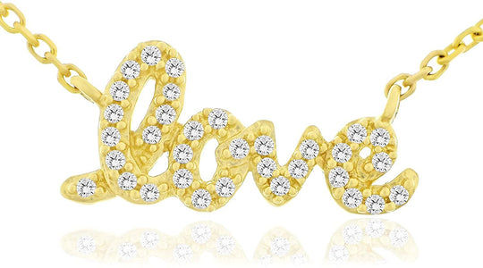 10K Yellow Gold 1/10 Cttw Diamond Cursive “Love” Pendant Necklace with Cable Chain - 20” (I-J Color, I2 Clarity)