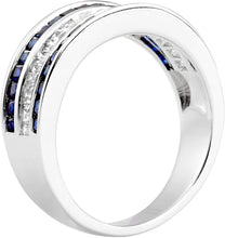 .925 Sterling Silver Baguette Cut & Princess Cut Gemstone Channel Set Band Statement Ring - Choice of Cubic Zirconia or Created Blue & White Sapphire