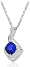 .925 Sterling Silver, Cushion Cut Lab-Grown Blue Sapphire & Round Lab-Grown White Sapphire Cushion Shaped Music Note Pendant Necklace - 18”