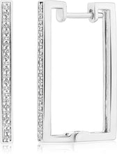 .925 Sterling Silver 1/6 Cttw Diamond Rectangular Hoop Style Huggie Earrings (I Color, I3 Clarity)