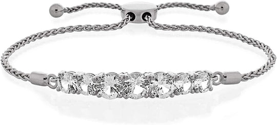 .925 Sterling Silver Lab Created White Sapphire Bolo Bracelet