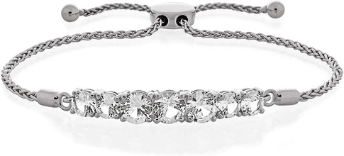 .925 Sterling Silver Lab Created White Sapphire Bolo Bracelet