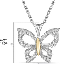 10K Yellow Gold & .925 Sterling Silver 1/5 Cttw Diamond Butterfly Dangling Pendant Necklace with Cable Chain - 20” (I-J Color, I2-I3 Clarity)