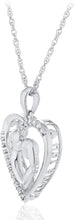 .925 Sterling Silver Cubic Zirconia Heart with Couple and Border Words 'I LOVE U' on 18