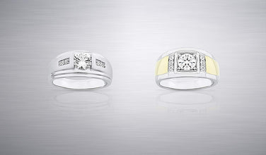 14K Yellow Gold Plated .925 Sterling Silver Cubic Zirconia Men's Stepped Edge Ring