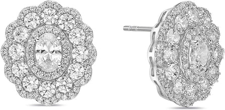 .925 Sterling Silver & Round and Oval Cut White Cubic Zirconia 2/3