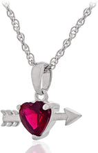 .925 Sterling Silver Heart Shaped Lab Created Ruby with Arrow Necklace Pendant with 18