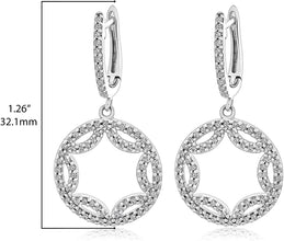 .925 Sterling Silver 1/2 Cttw Diamond Scalloped Circle Huggie Drop Earrings (I-J Color, I3 Clarity)