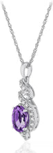 .925 Sterling Silver Gemstone & White Topaz Ribbon Halo Pendant Necklace on 18