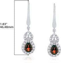 Sterling Silver Teardrop Birthstone & Lab Grown White Sapphire or CZ Art Deco Drop Hinged Latch Back Dangle Earrings - Choice of Gem Color/Month