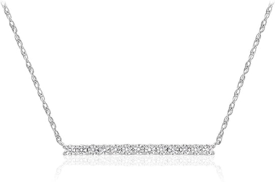 .925 Sterling Silver Round Lab Grown White Sapphire 1-1/8" Horizontal Bar with Rope Chain Necklace - 18”