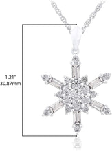 .925 Sterling Silver & Round and Baguette Cut White Cubic Zirconia Cluster Snowflake 20