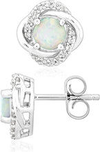 .925 Sterling Silver, Lab-Grown White Opal Cabochon & Lab-Grown White Sapphire 3/8