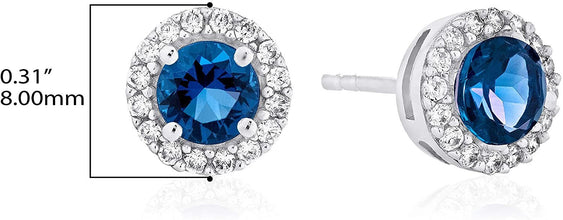 .925 Sterling Silver Birthstone and Lab Grown White Sapphire or CZ Halo Stud Earrings - Choice of Gem Color/Month