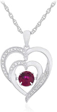 .925 Sterling Silver, Lab Grown Ruby & Lab Grown White Sapphire Dancing Hearts Pendant Necklace with Delicate Rope Chain - 20”