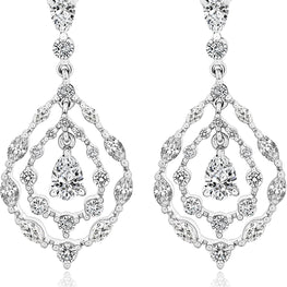 .925 Sterling Silver Pear, Marquise and Round Created White Sapphire Double Hoop Dangle Earrings