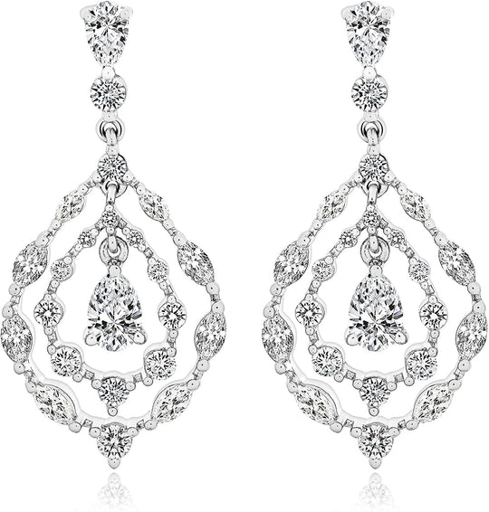 .925 Sterling Silver Pear, Marquise and Round Created White Sapphire Double Hoop Dangle Earrings