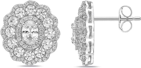 .925 Sterling Silver & Round and Oval Cut White Cubic Zirconia 2/3